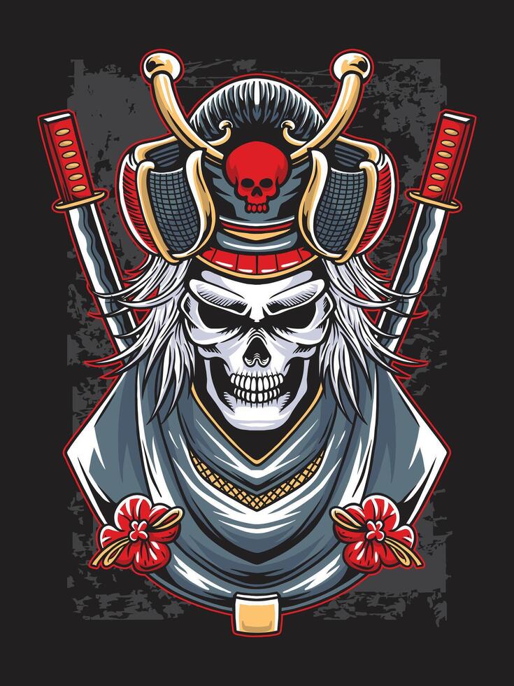 Japanese Skull Samurai with Samurai Helmet in Gothic Style Illustration vector