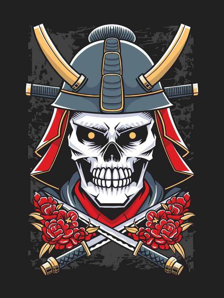 Japanese Skull Samurai with Samurai Helmet in Gothic Style Illustration vector