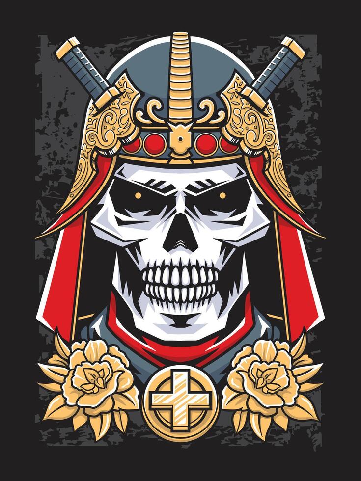 Japanese Skull Samurai with Samurai Helmet in Gothic Style Illustration vector