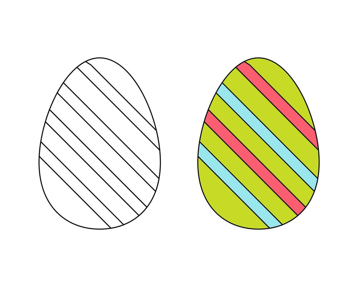 A set of two Easter eggs. Colored black and white Easter eggs. Coloring book. Contour drawing vector