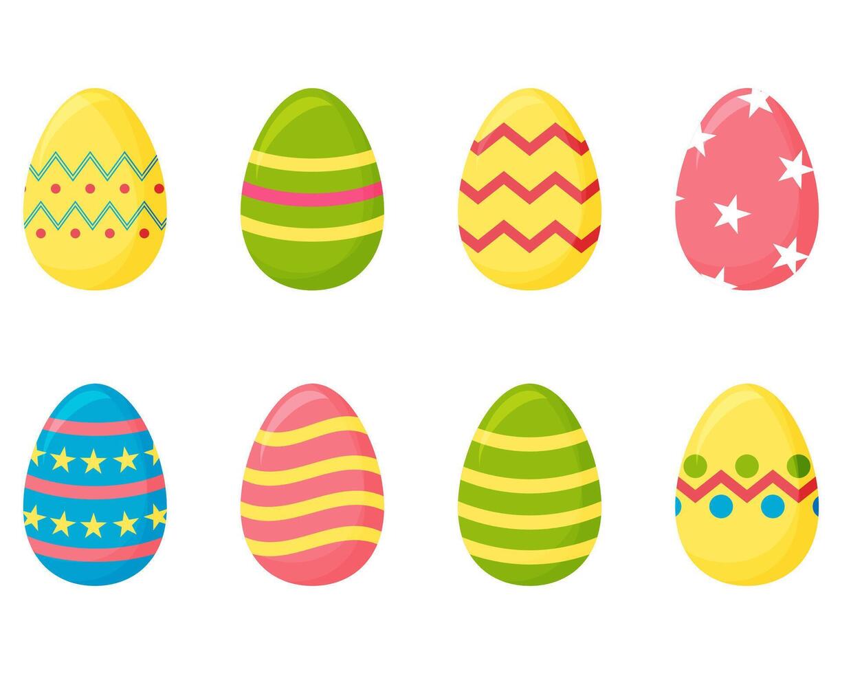 un conjunto de Pascua de Resurrección huevos. vistoso huevos para el brillante Pascua de Resurrección fiesta vector