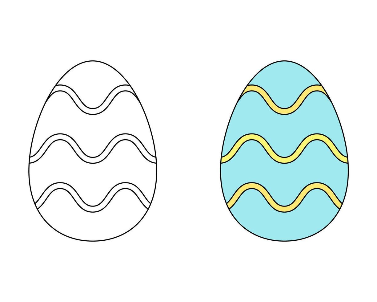A set of two Easter eggs. Colored black and white Easter eggs. Coloring book. Contour drawing vector