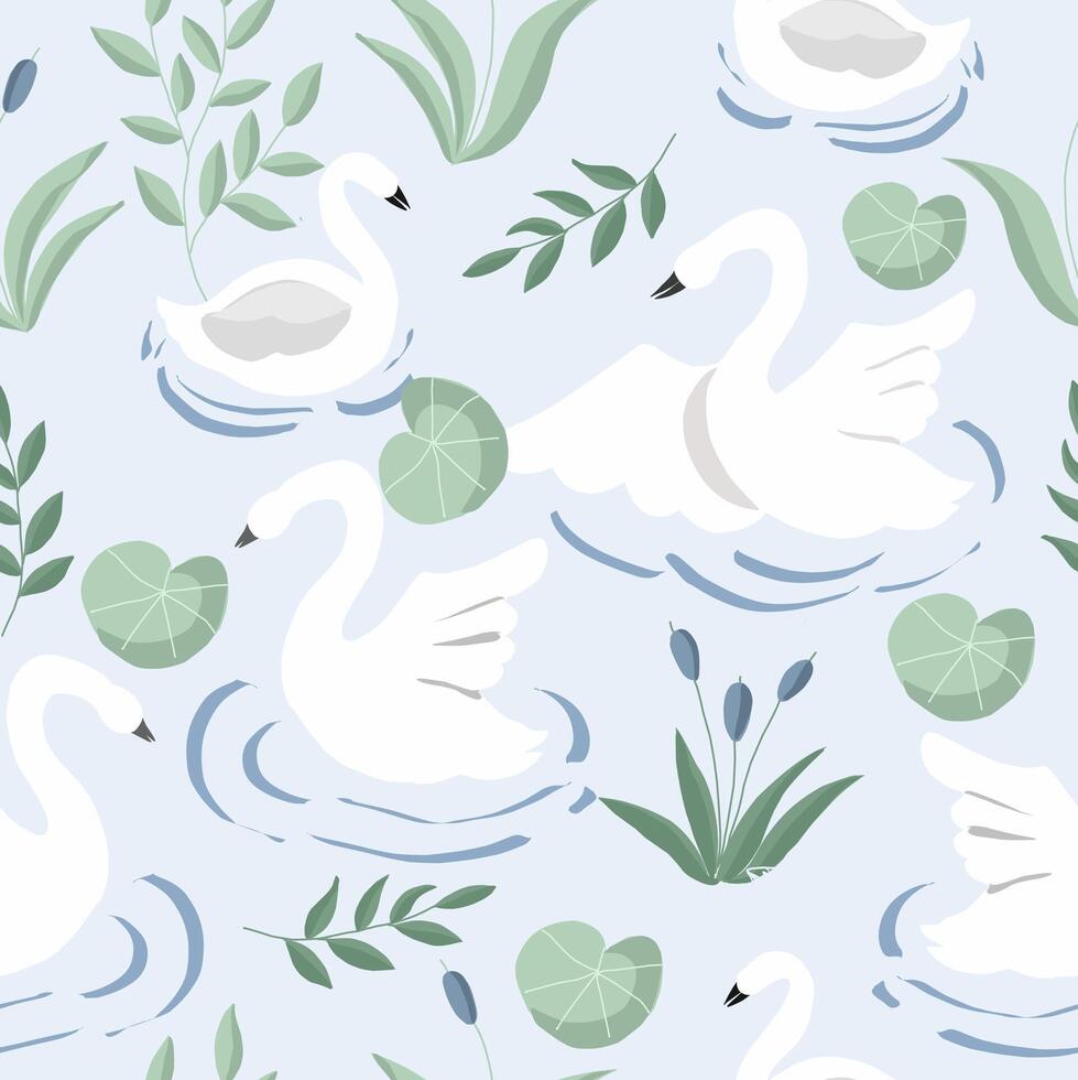 Hand Drawn Swan Seamless Pattern vector