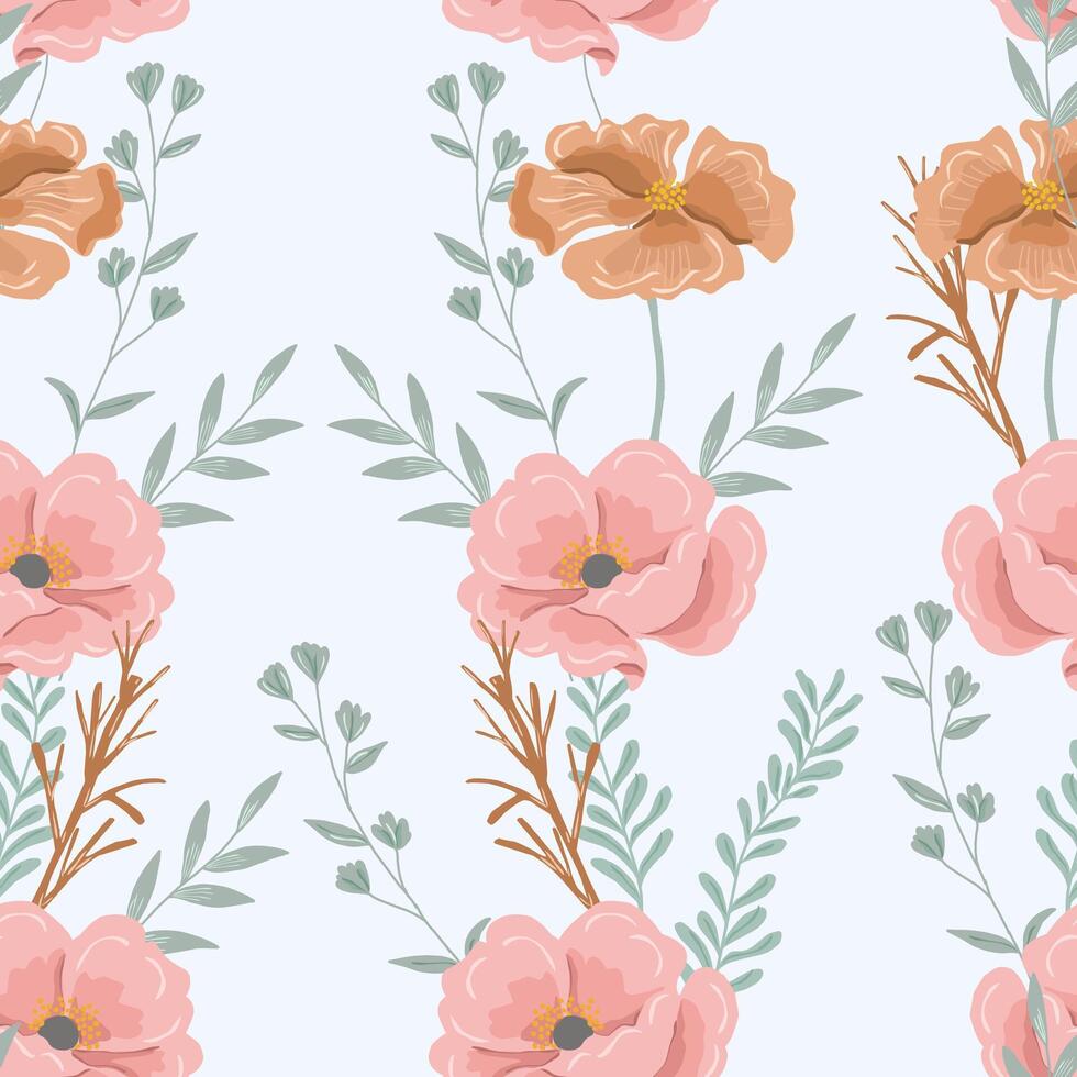 Anemone and Wild Flower Seamless Pattern vector
