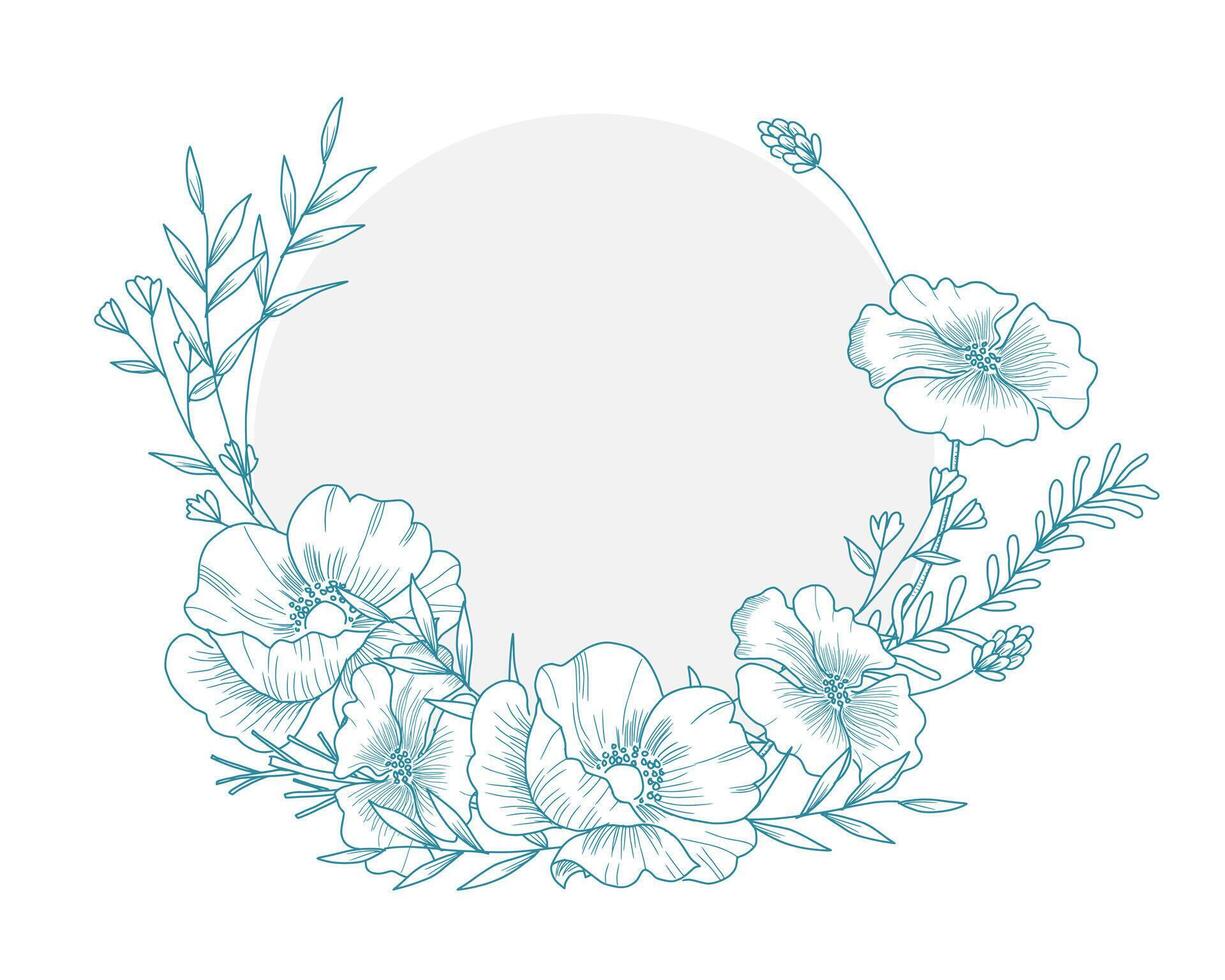 Hand Drawn Anemone and Wild Flower Wreath vector