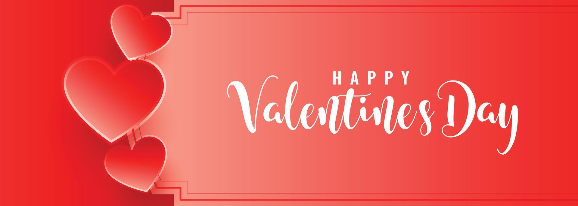 red valentines day wide banner with three hearts vector