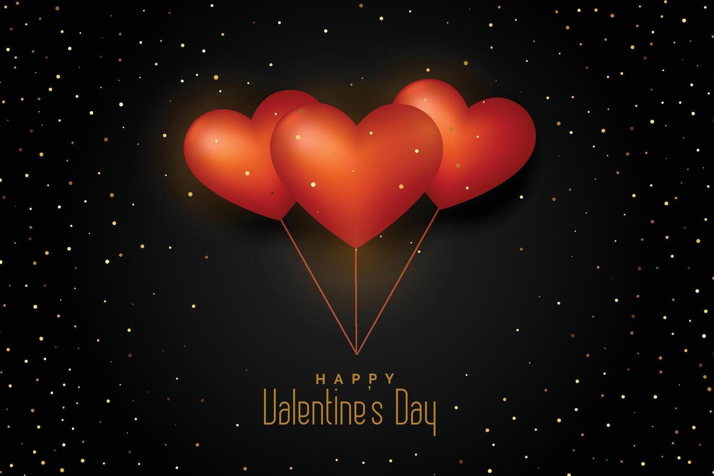 balloon hearts on black background with golden glitter vector