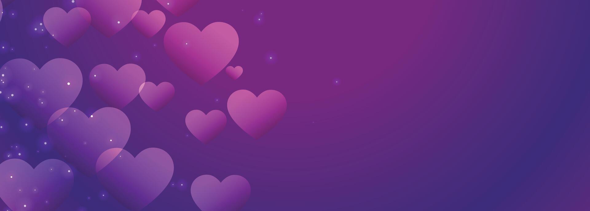 purple shiny hearts banner with text space vector