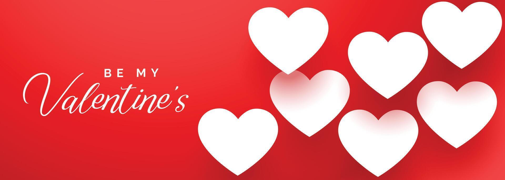 happy valentines day elegant red banner with white hearts vector