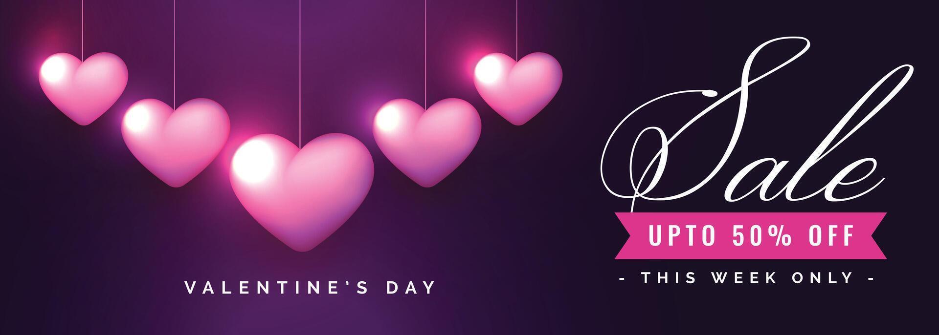 valentines day sale banner with romantic hearts vector