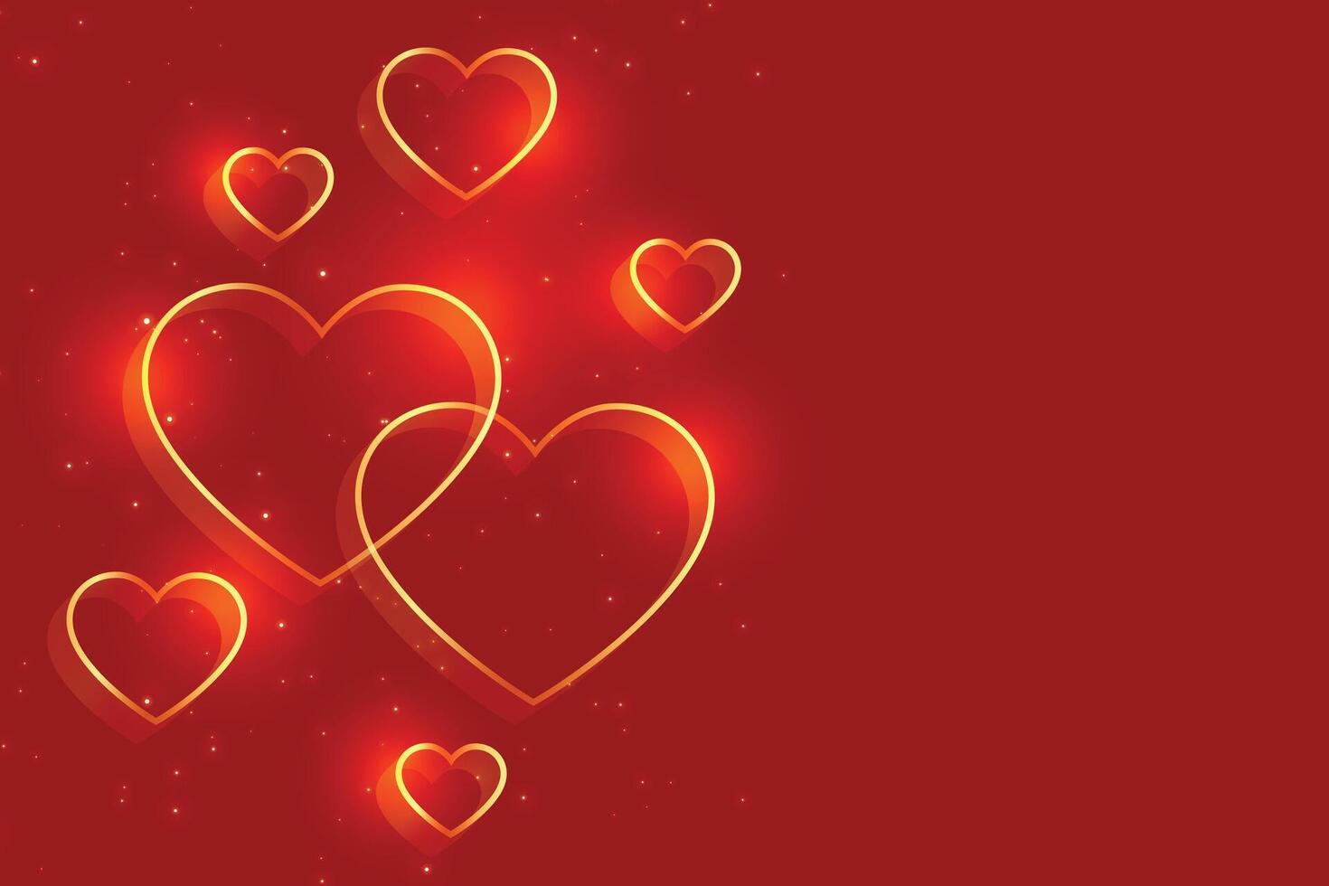 golden hearts on red background for valentines day vector