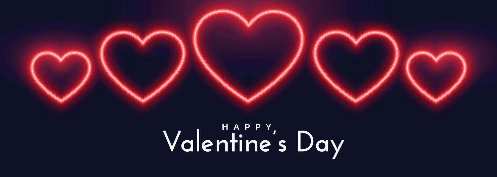 beautiful neon hearts banner for valentines day vector