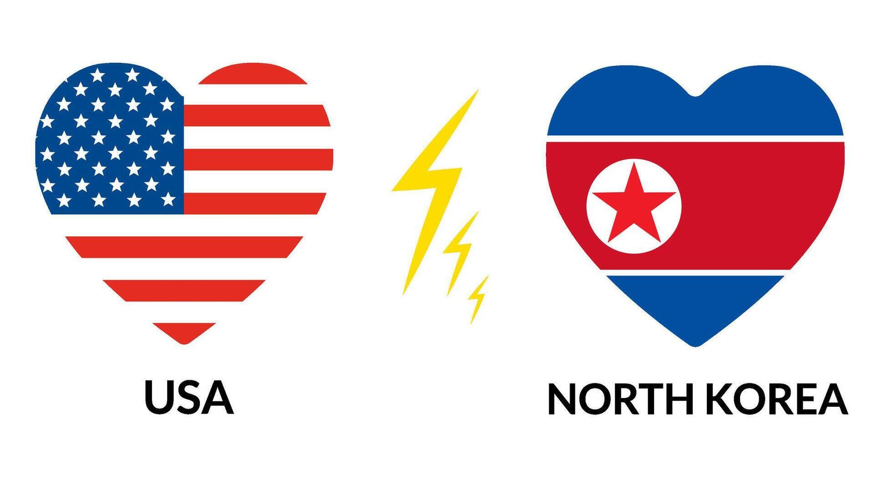 USA vs North Korea. Flag of United States of America and North Korea  in heart shape vector