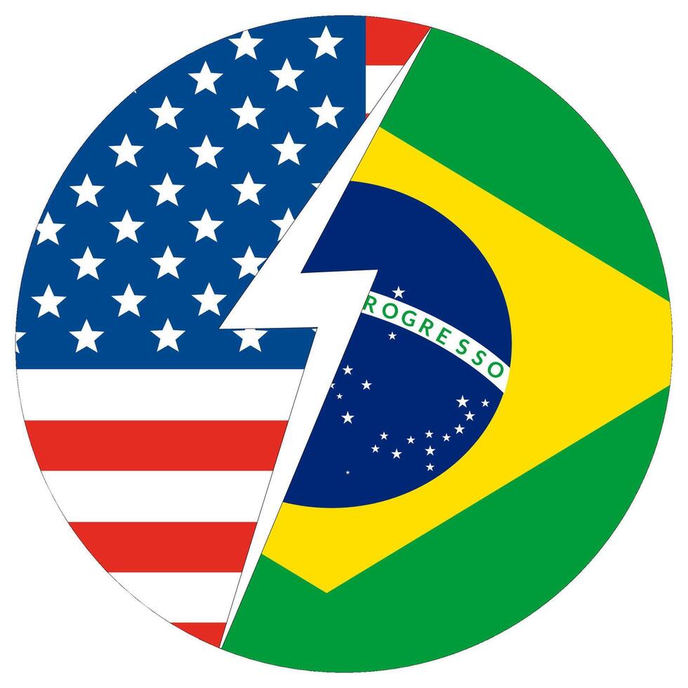 USA vs Brazil. Flag of United States of America and Brazil in round circle. vector