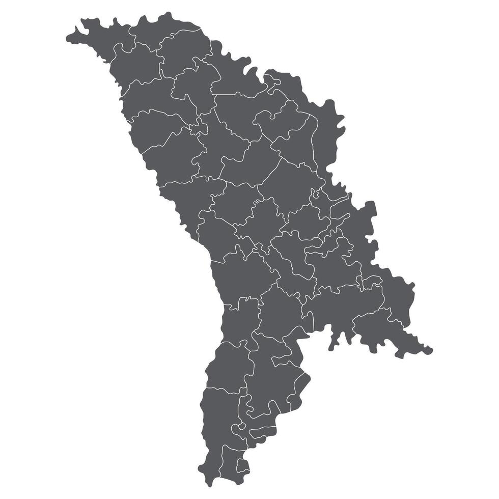Moldova map. Map of Moldova in administrative provinces in grey color vector