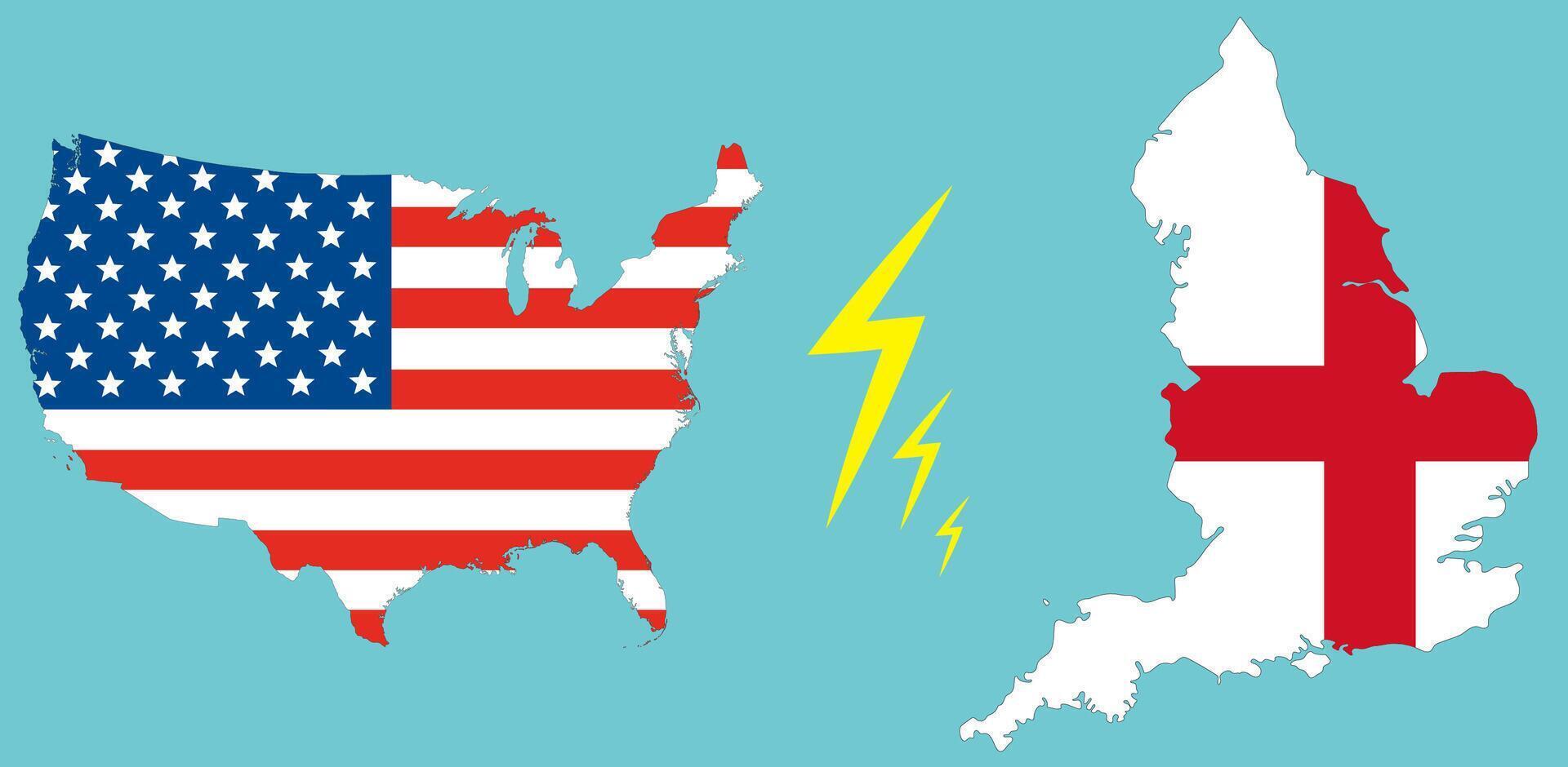 mapa de unido estados de America y Inglaterra en bandera adentro. nosotros vs Inglaterra. vector