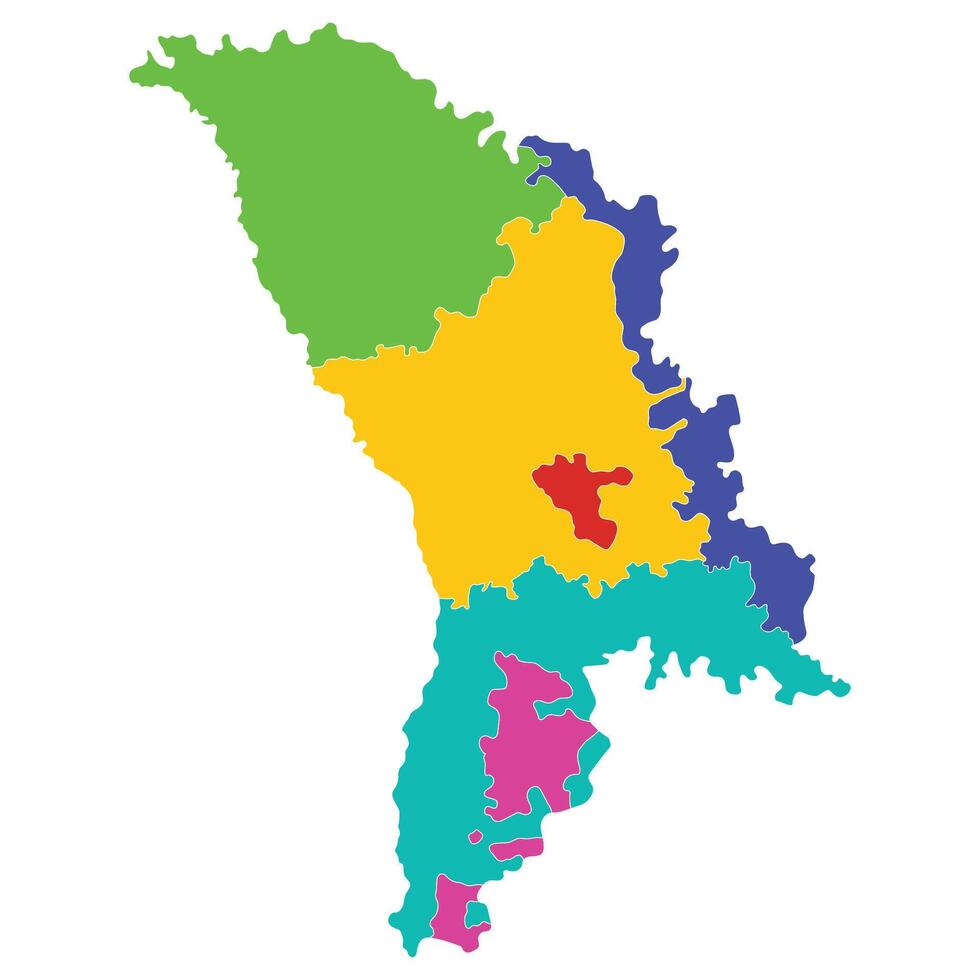 Moldova map. Map of Moldova in three main regions in multicolor vector