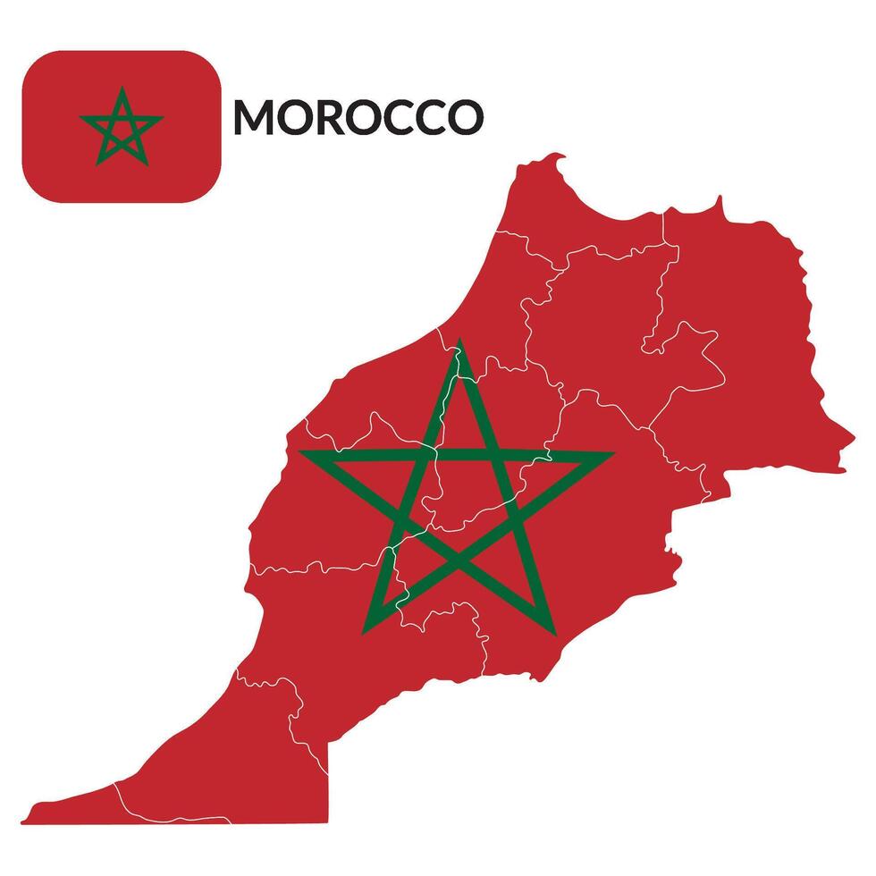 mapa de Marruecos con nacional bandera de Marruecos vector