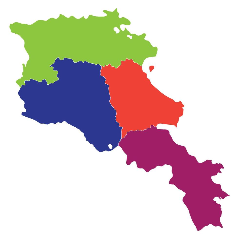 Armenia map. Map of Armenia in four main regions in multicolor vector