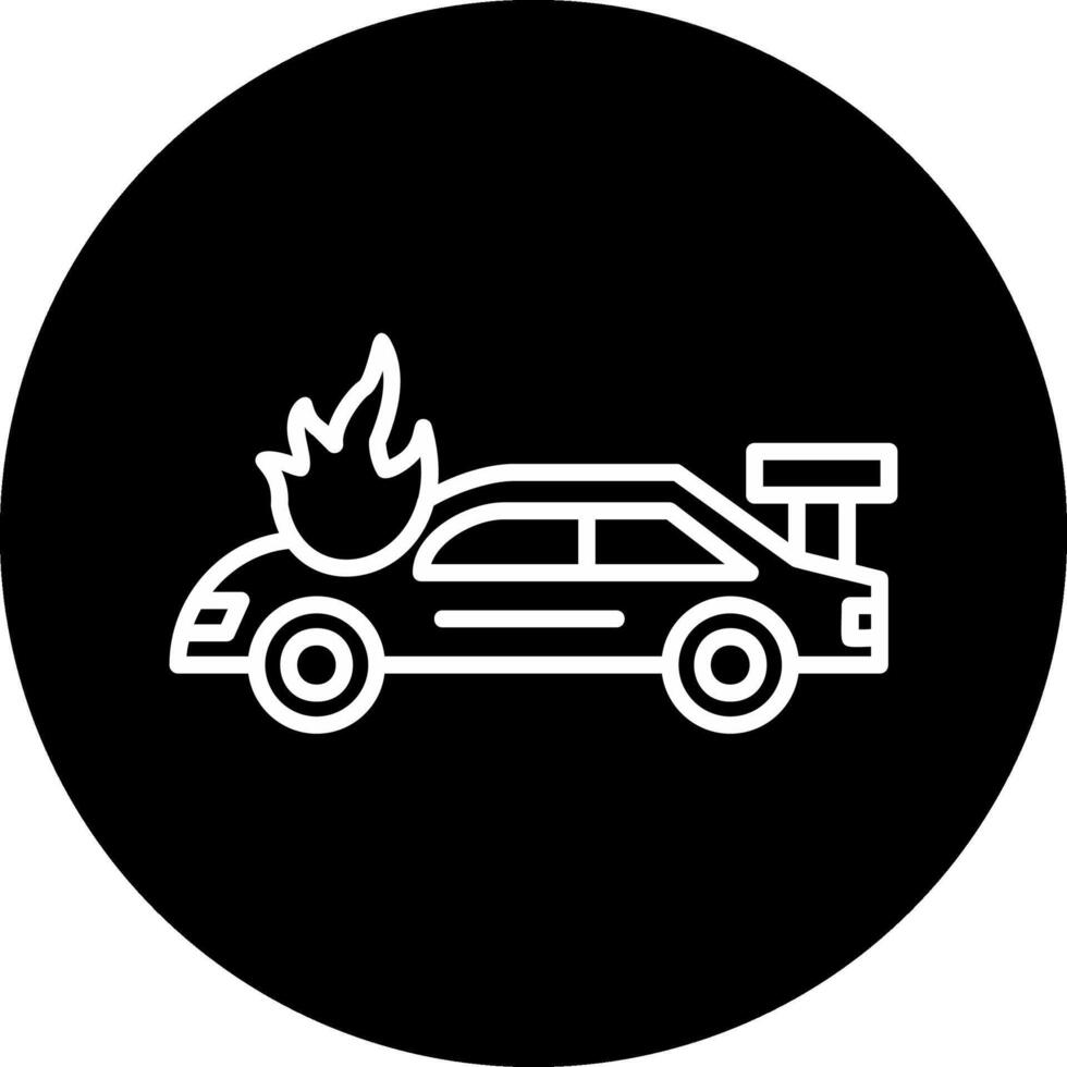 accidente coche en fuego vector icono