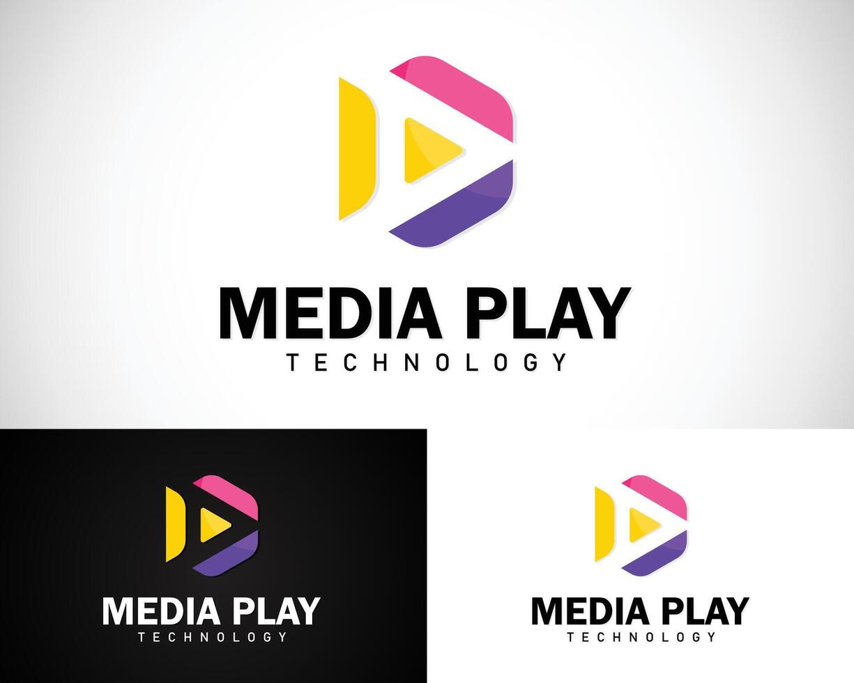 medios de comunicación jugar logo diseño concepto creativo hexágono tecnología vector