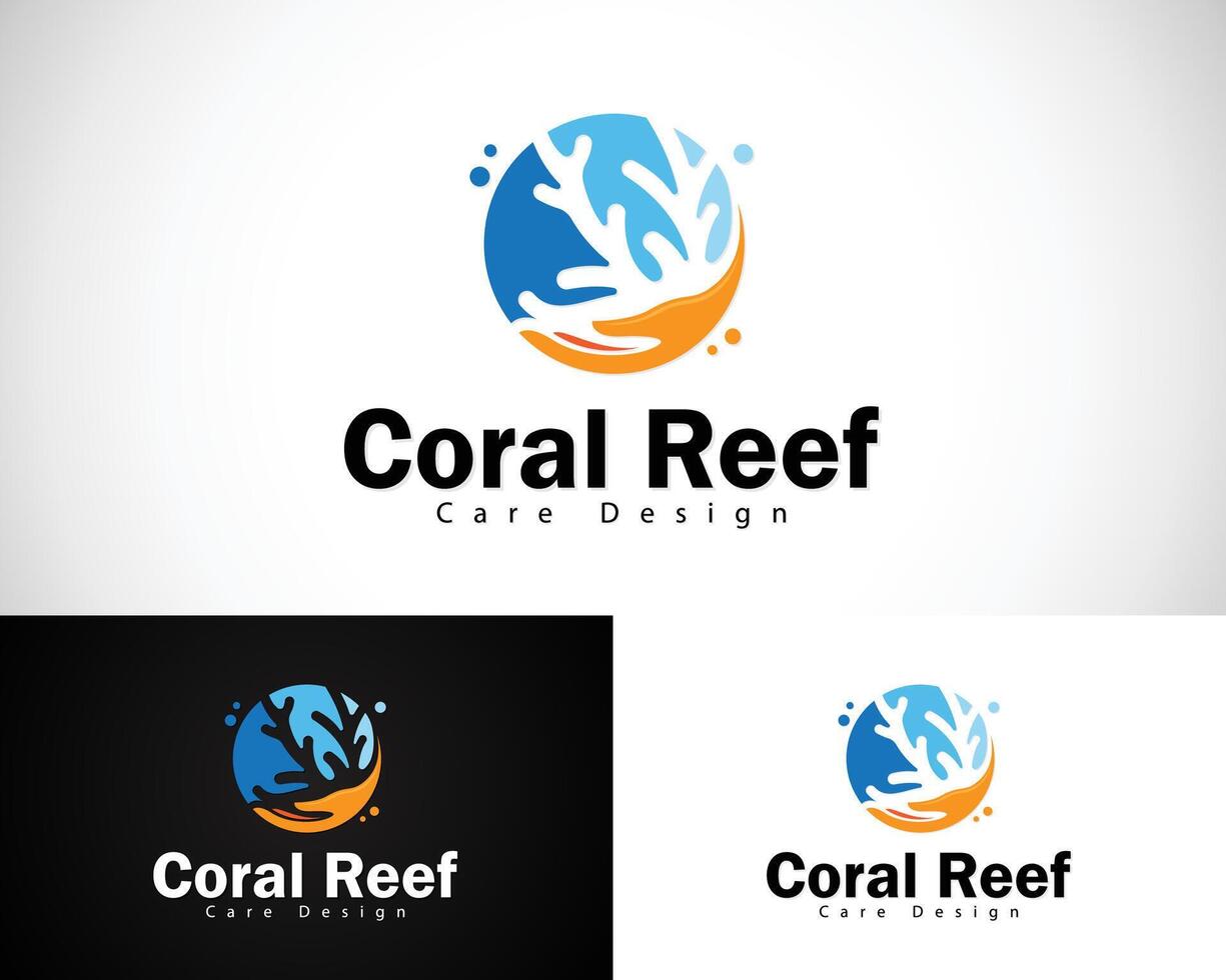 coral reef care logo design concept people ocean emblem circle sea creative idea vector