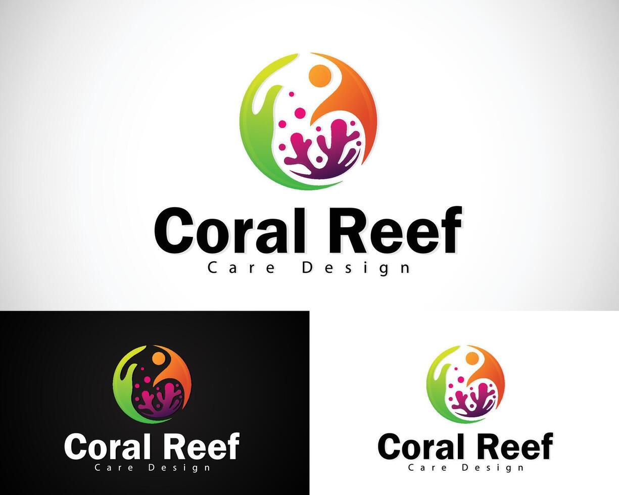 coral reef care logo design concept people ocean emblem circle sea vector