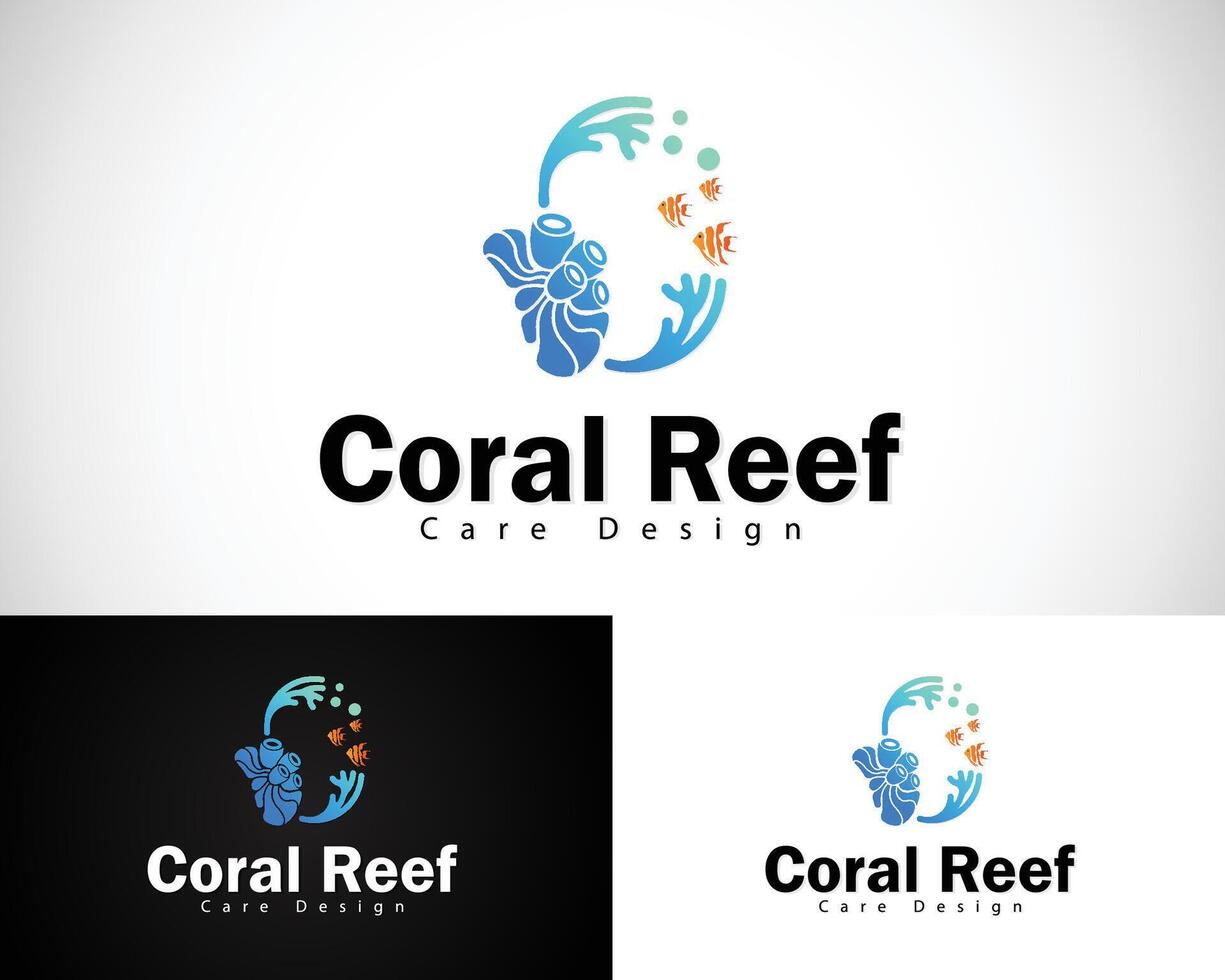 coral arrecife logo creativo diseño concepto ola mar Oceano belleza playa animal pescado vector