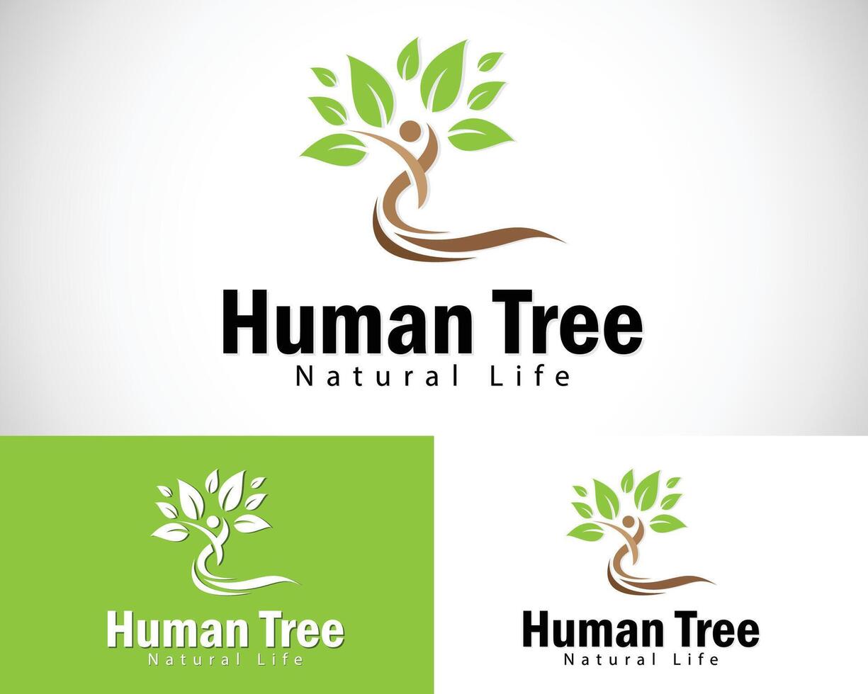 humano árbol logo creativo naturaleza diseño concepto herbario yoga vector
