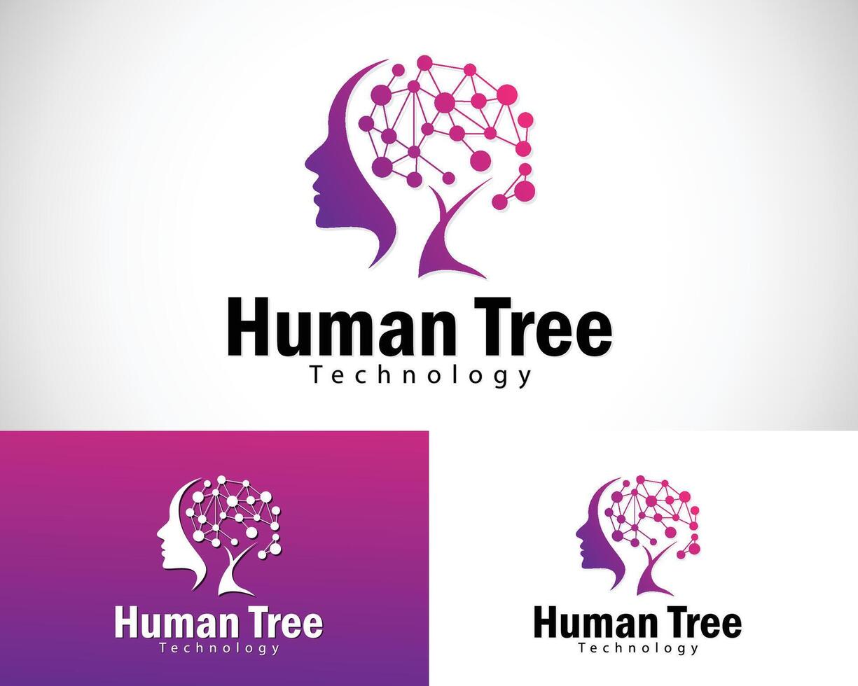 humano árbol logo creativo inteligente cerebro tecnología logo creativo conectar red vector