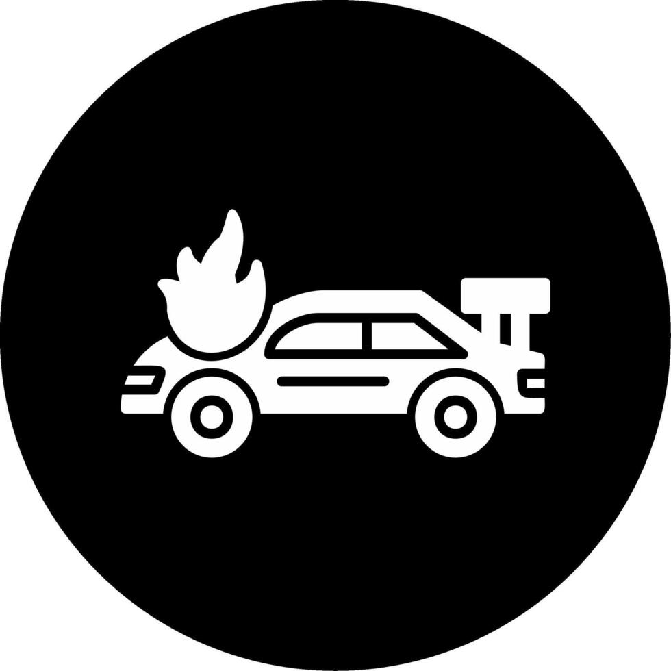 accidente coche en fuego vector icono
