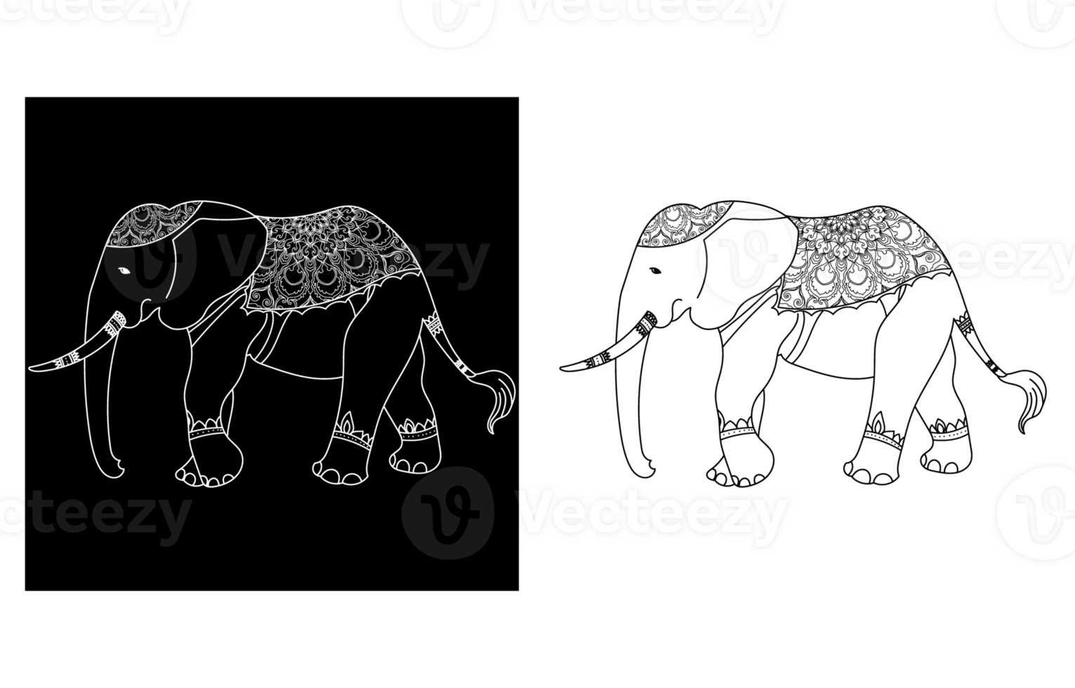 Elephant with mandala lines on a white background decorative graphic elements Patterns on pants and fabric png