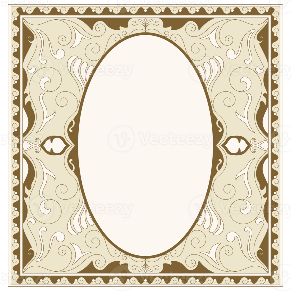 Vintage frame. Old era brown decorated with scrolling flowers. png