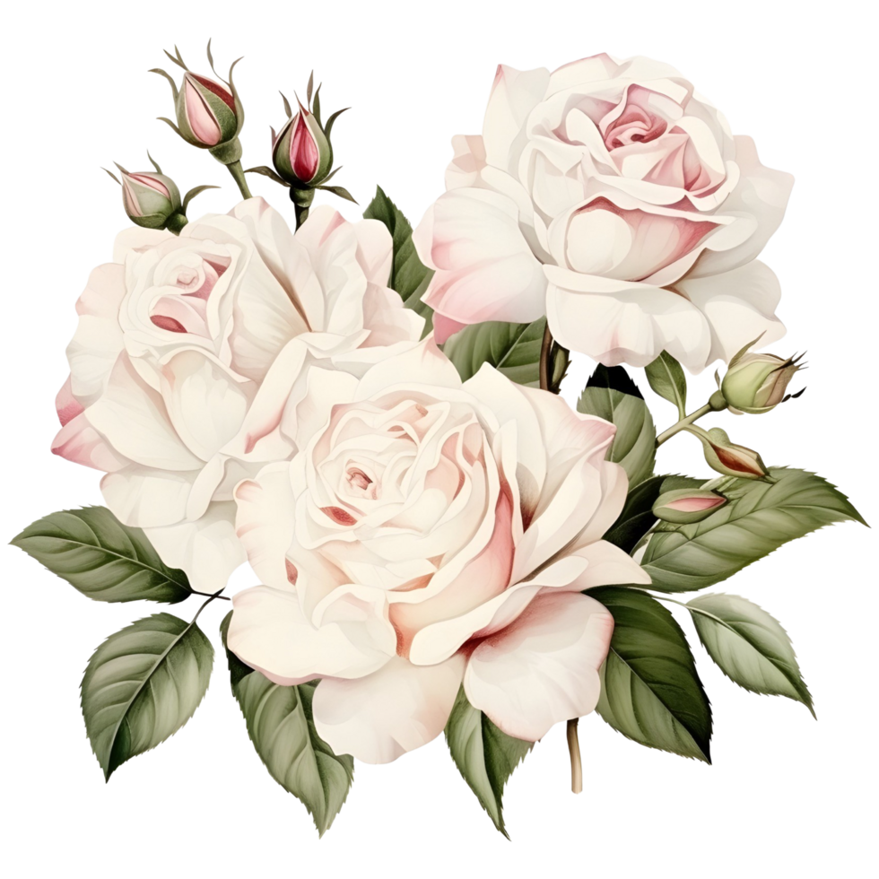 AI generated White rose flora and leaf png