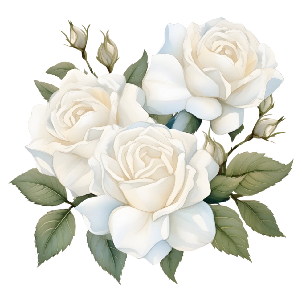 AI generated White rose flora and leaf png