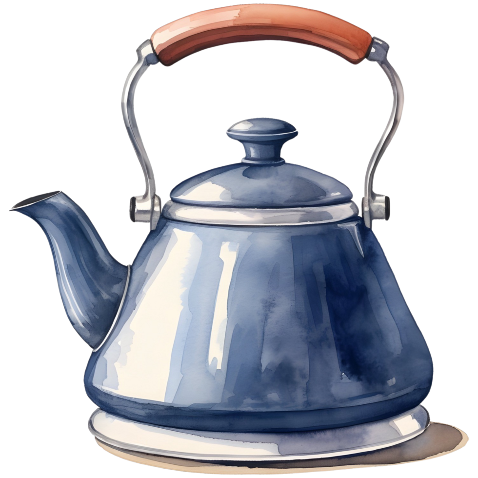 AI generated simple clip art of kettle ,watercolor illustration png