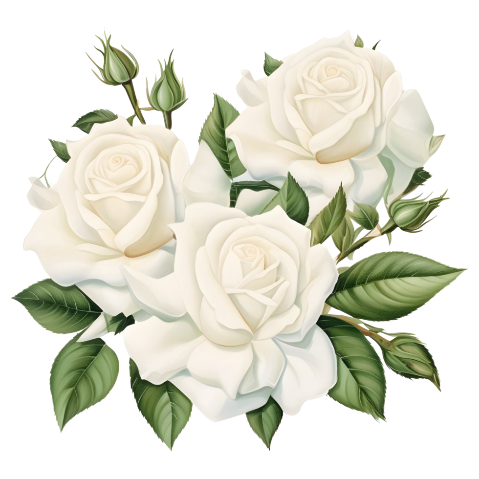 AI generated White rose flora and leaf png