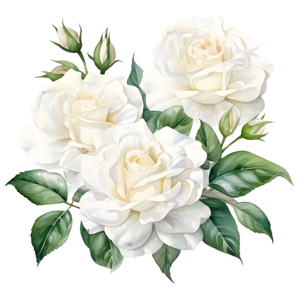 ai généré blanc Rose flore et feuille png