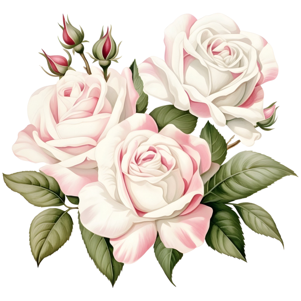 AI generated White rose flora and leaf png