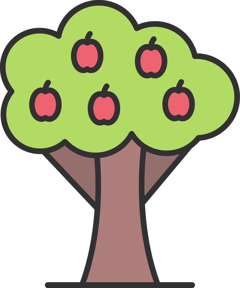 Fruta árbol línea lleno ligero icono vector