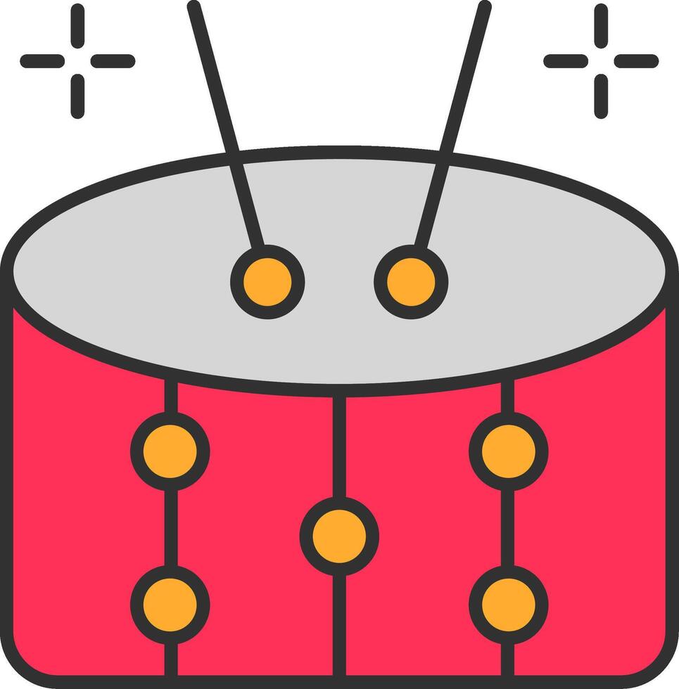 tambores línea lleno ligero icono vector
