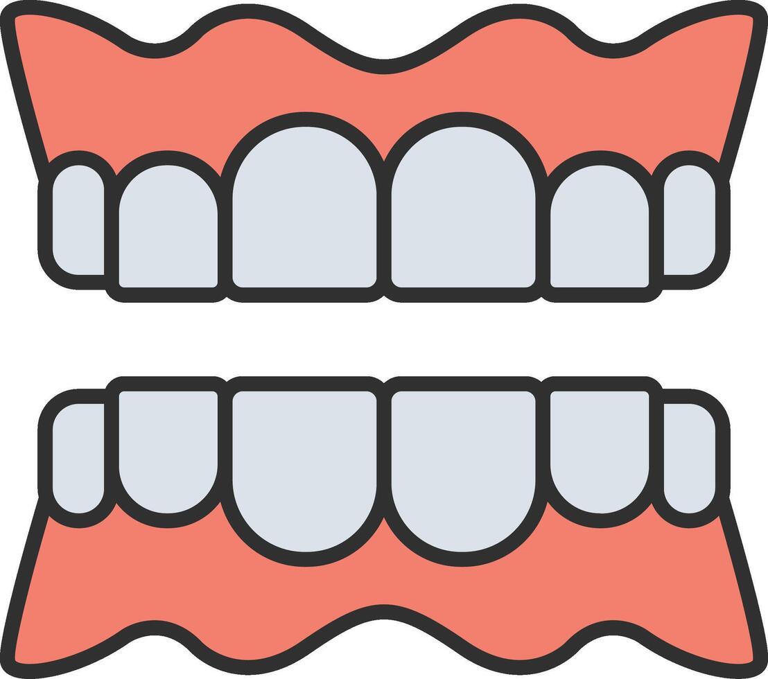 dentadura línea lleno ligero icono vector