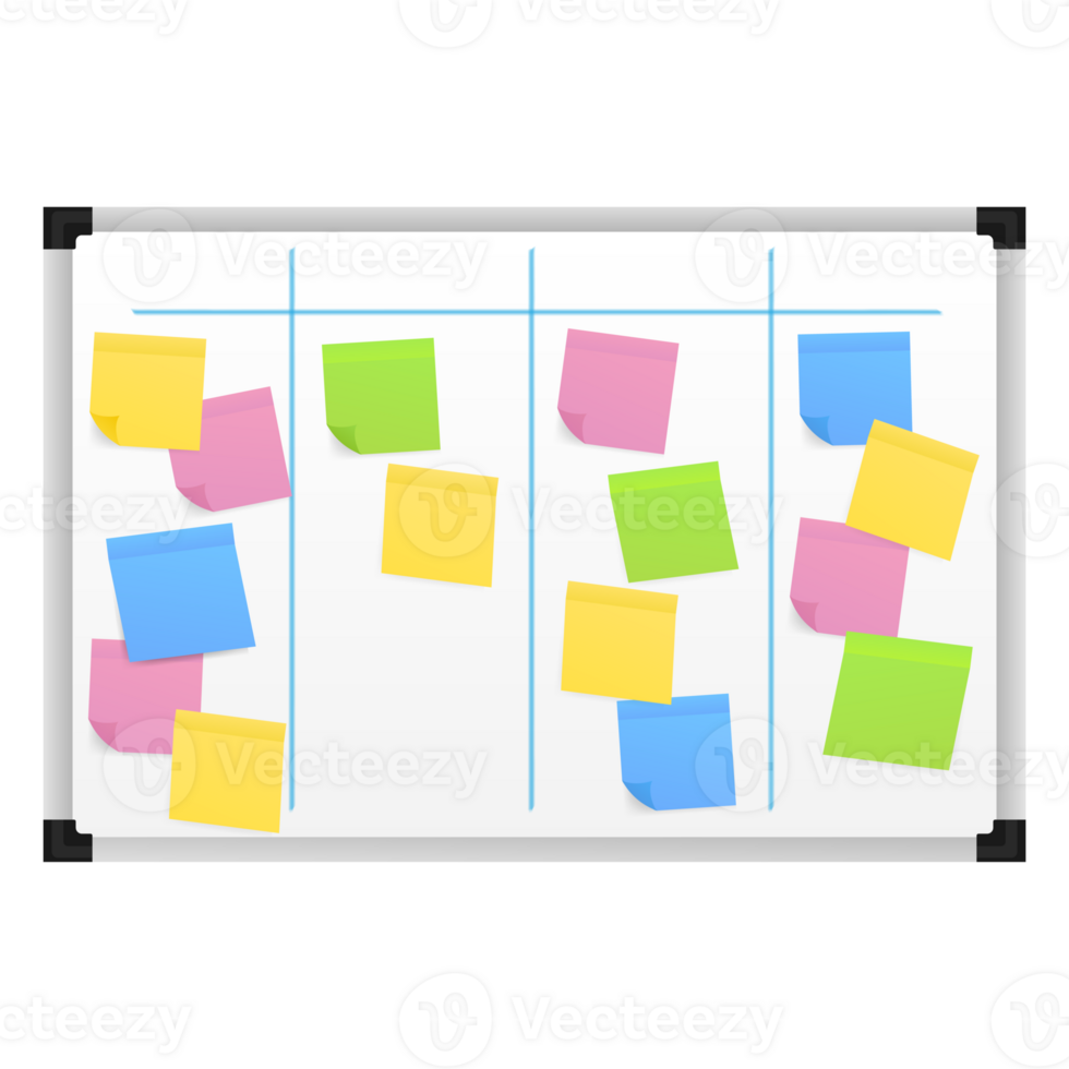 Board with Color Sticky Notes and Markers for Management. Weekly planner png