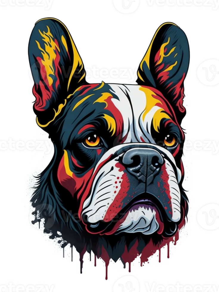 AI generated colorful graphic of Boston terrier dog head png