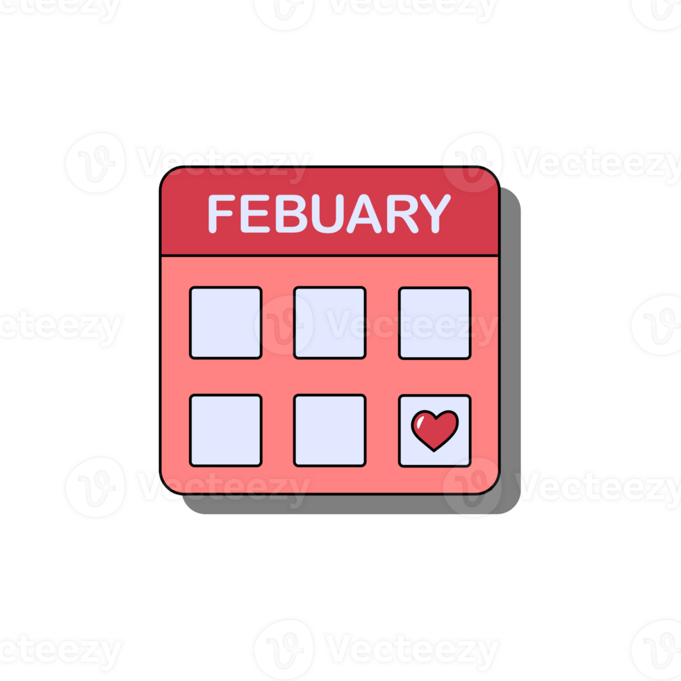 febbraio calendario, San Valentino piatto grafico illustrazioni, trasparente sfondo png