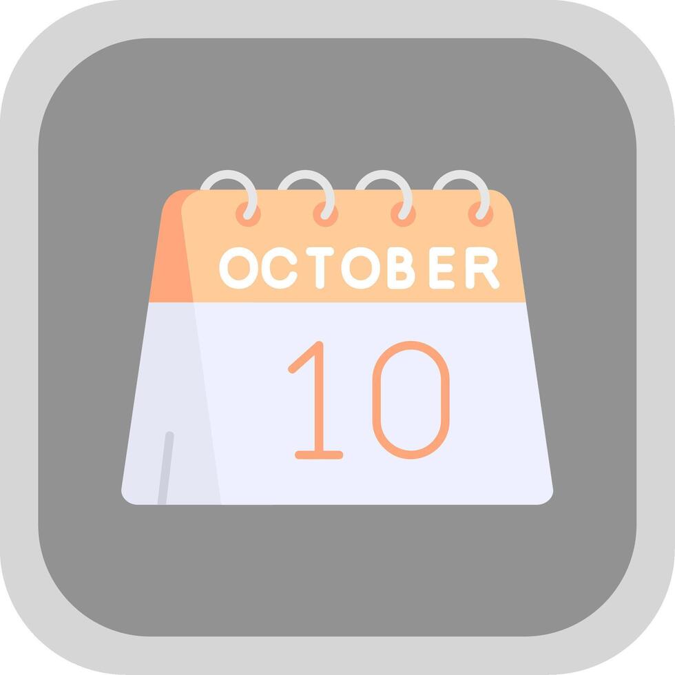 10th of October Flat Round Corner Icon vector