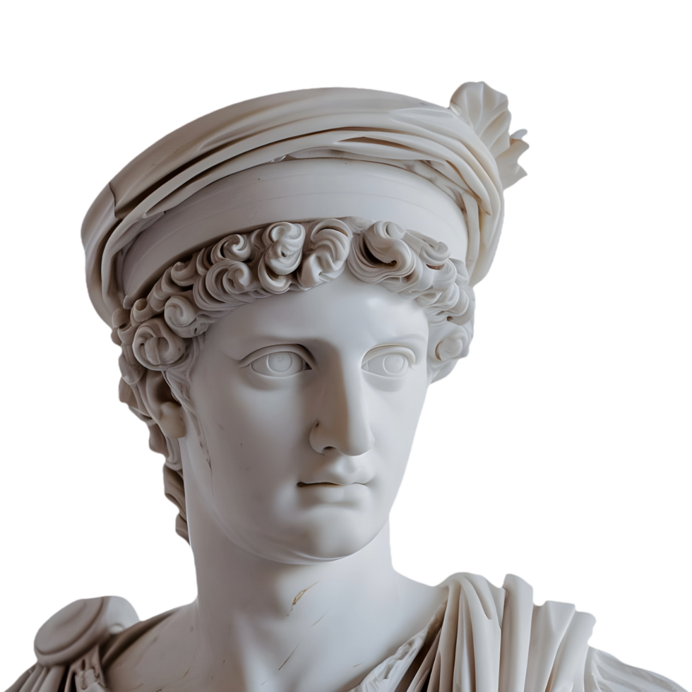 ai gegenereerd PNG van marmeren Romeins Grieks standbeeld tegen transparant achtergrond