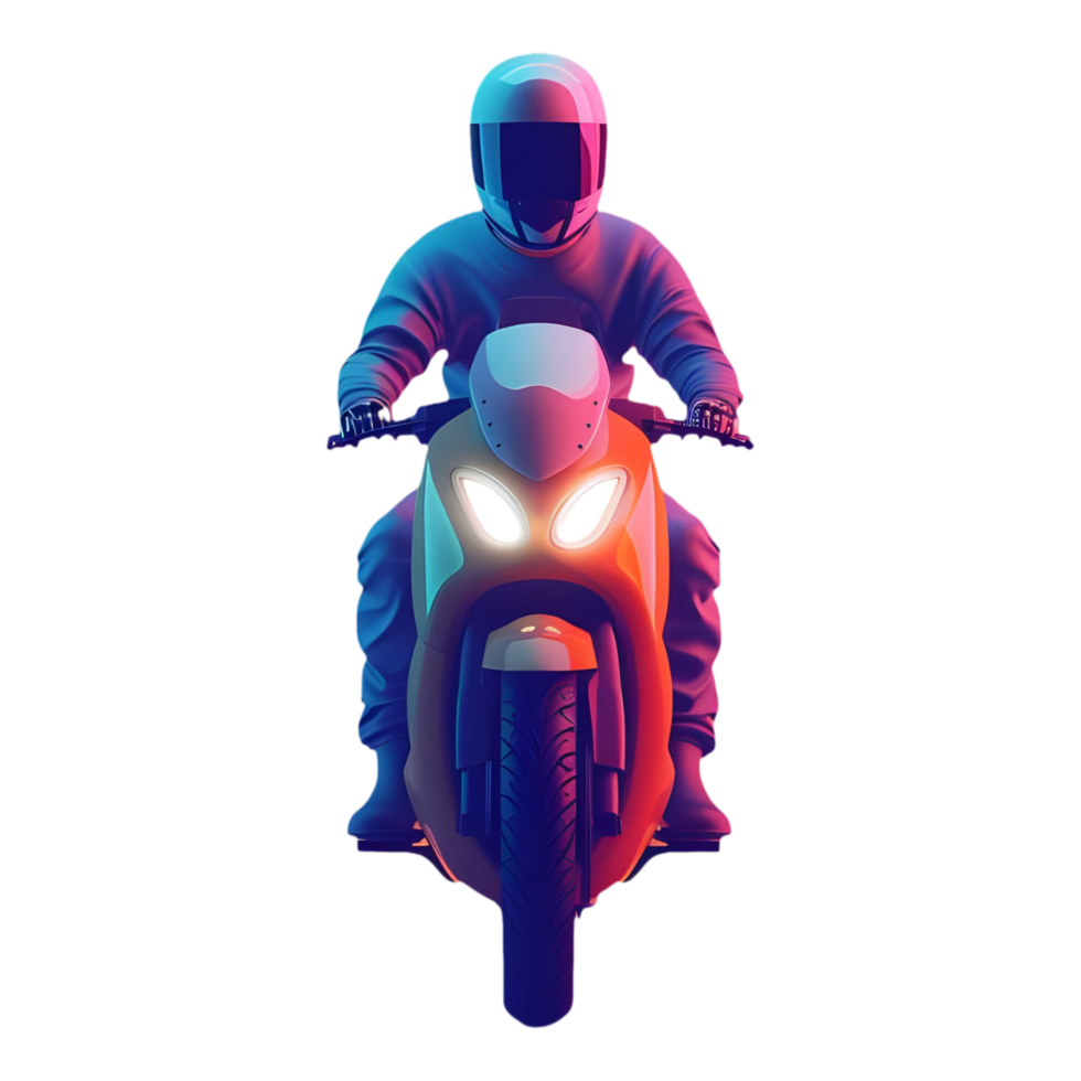 AI generated Png of front view of biker riding a motorcycle against transparent Background