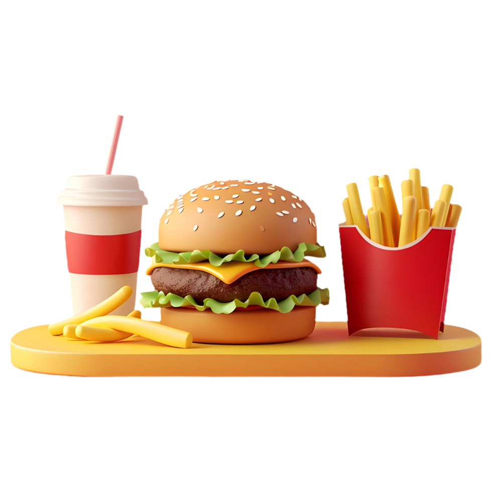 AI generated Png of hamburger French fries cold drink against transparent Background