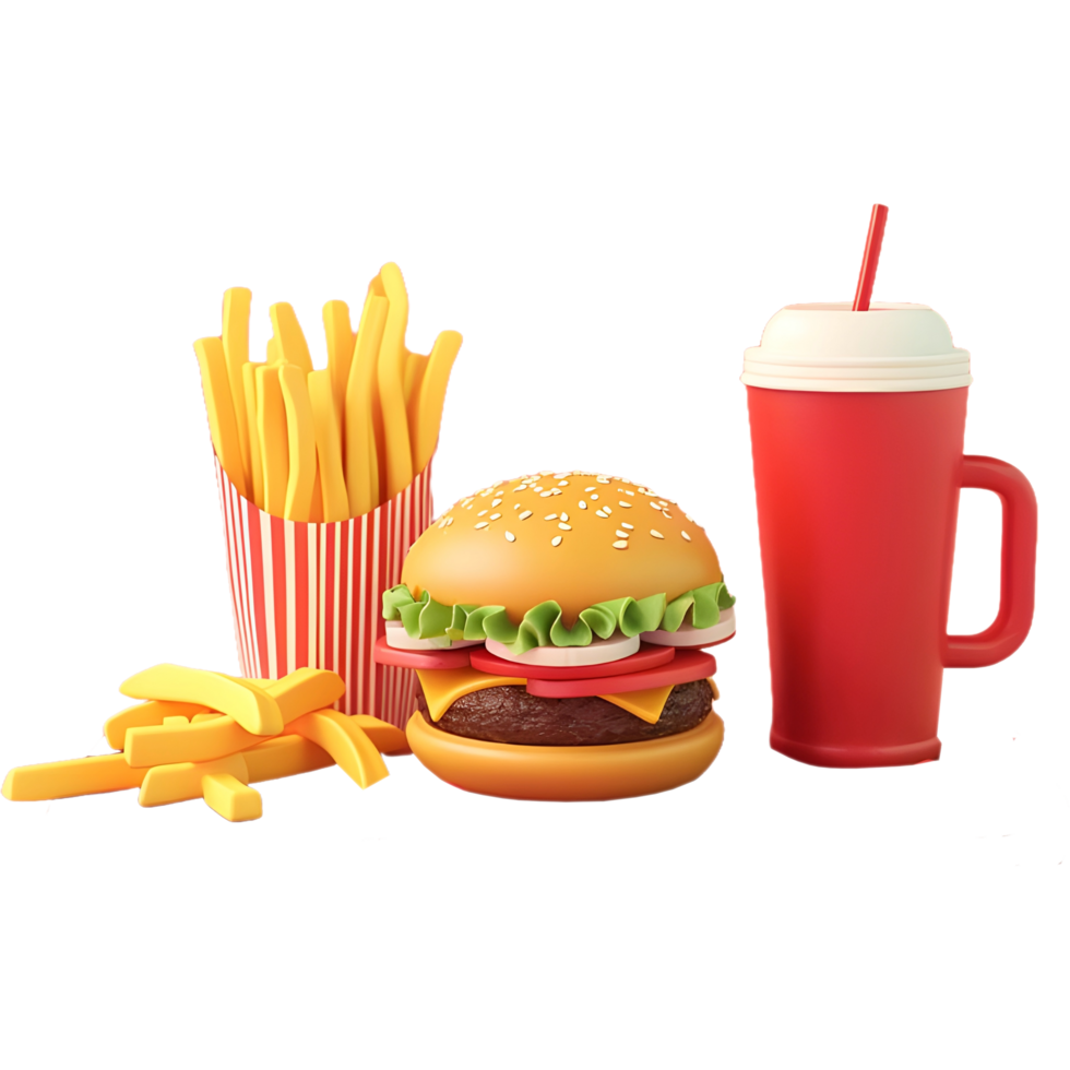 AI generated Png of hamburger French fries cold drink against transparent Background